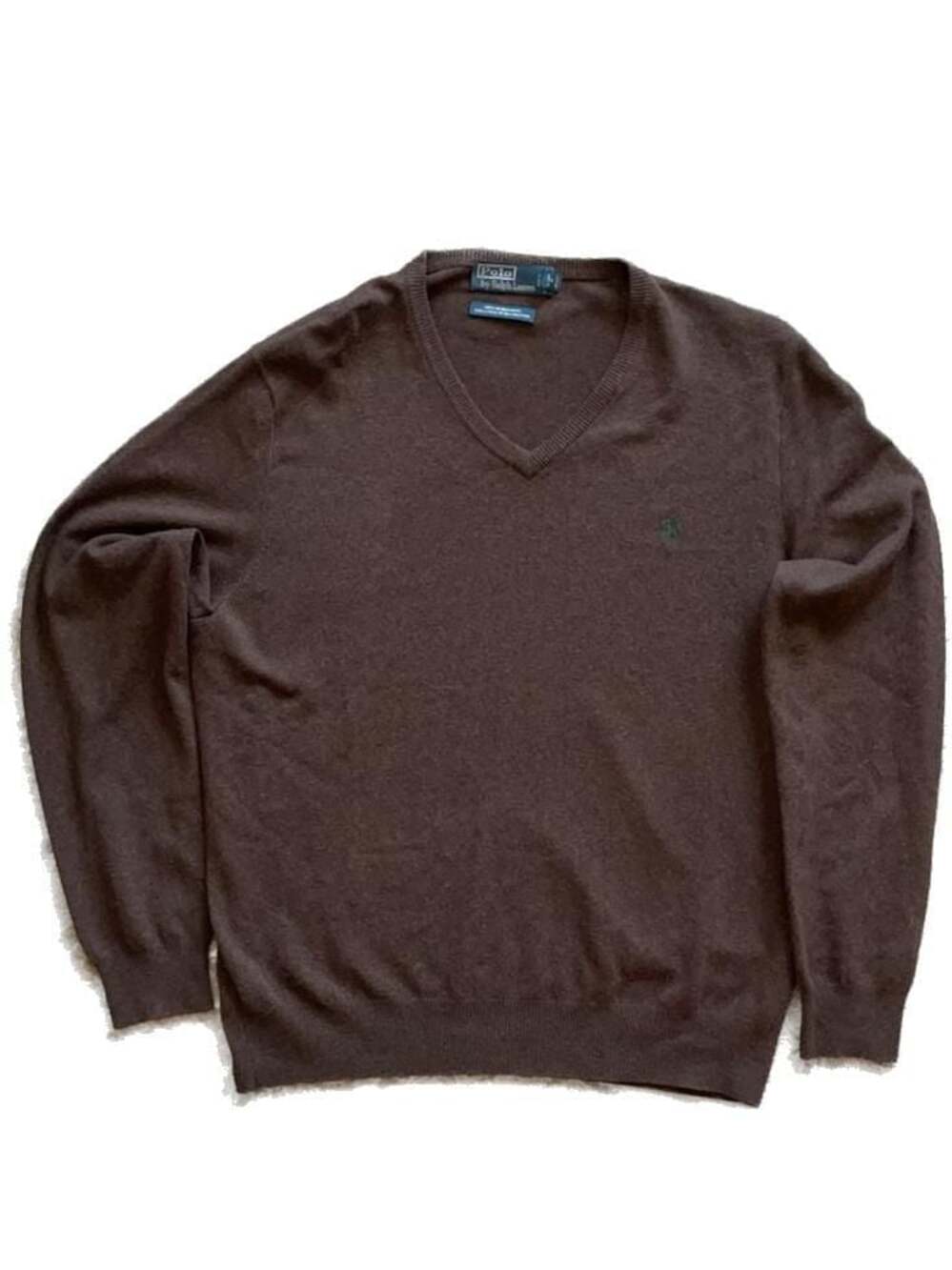 Polo by Ralph Lauren Brown 100% Merino Wool V-Neck Sweater Size XL